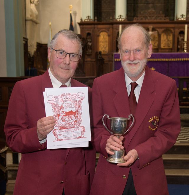 Former chairmen Ray Fearon and Michael Williams with the Helen Snowball cup, awarded for winning the class